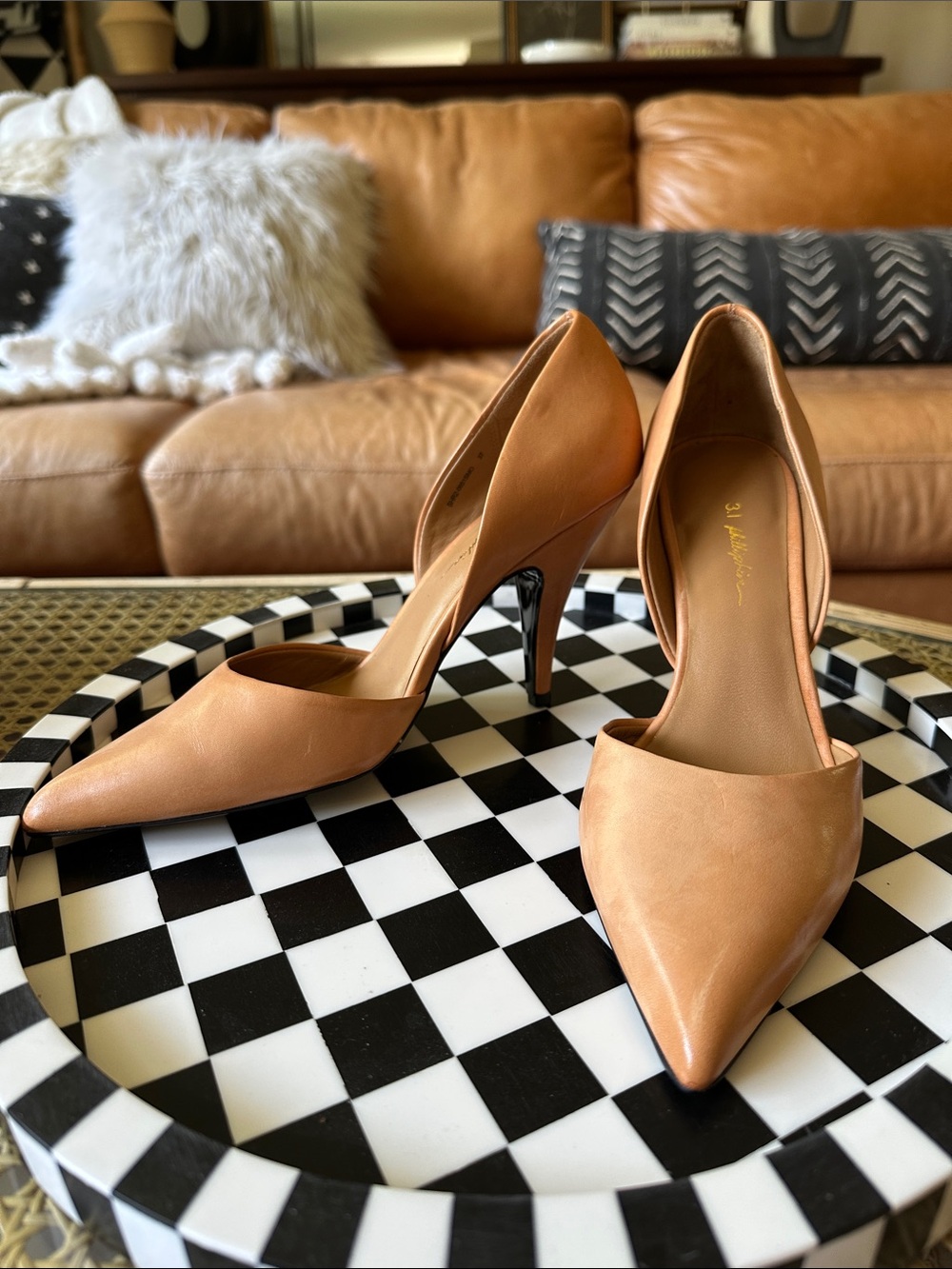 3.1 Phillip Lim Tan Leather D'Orsay Pointed-Toe Pumps 3.5” heel size 37 US 7